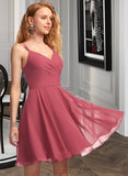 Elisabeth A-line V-Neck Short/Mini Chiffon Homecoming Dress With Ruffle UKP0015073