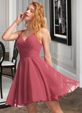 Elisabeth A-line V-Neck Short/Mini Chiffon Homecoming Dress With Ruffle UKP0015073