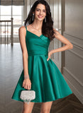 Adeline A-Line V-neck Short/Mini Satin Homecoming Dress With Ruffle Pockets UKP0015075