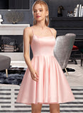 Jennifer A-Line Square Neckline Short/Mini Satin Homecoming Dress UKP0015083