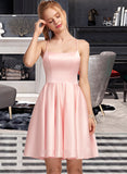 Jennifer A-Line Square Neckline Short/Mini Satin Homecoming Dress UKP0015083