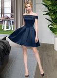 Michelle A-line Off the Shoulder Short/Mini Satin Homecoming Dress UKP0015092