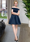 Michelle A-line Off the Shoulder Short/Mini Satin Homecoming Dress UKP0015092