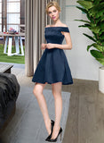 Michelle A-line Off the Shoulder Short/Mini Satin Homecoming Dress UKP0015092