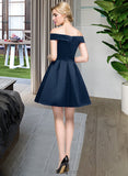 Michelle A-line Off the Shoulder Short/Mini Satin Homecoming Dress UKP0015092