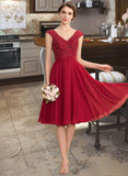 Kathryn A-line V-Neck Knee-Length Chiffon Lace Homecoming Dress With Beading UKP0015098