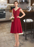 Kathryn A-line V-Neck Knee-Length Chiffon Lace Homecoming Dress With Beading UKP0015098