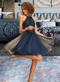 Lara A-Line Scoop Neck Short/Mini Tulle Homecoming Dress With Lace Sequins UKP0015101