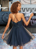 Lara A-Line Scoop Neck Short/Mini Tulle Homecoming Dress With Lace Sequins UKP0015101