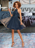 Lara A-Line Scoop Neck Short/Mini Tulle Homecoming Dress With Lace Sequins UKP0015101