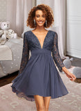 Gabriella A-Line V-neck Short/Mini Chiffon Homecoming Dress With Lace UKP0015108