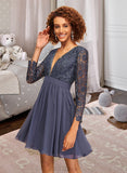 Gabriella A-Line V-neck Short/Mini Chiffon Homecoming Dress With Lace UKP0015108