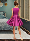 Abbey A-Line Scoop Neck Short/Mini Satin Homecoming Dress UKP0015113