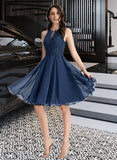 Precious A-Line Scoop Neck Knee-Length Chiffon Homecoming Dress With Lace Beading UKP0015129