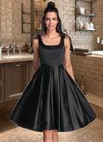 Kaya A-Line Square Neckline Knee-Length Satin Homecoming Dress With Bow(s) UKP0015132