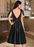 Kaya A-Line Square Neckline Knee-Length Satin Homecoming Dress With Bow(s) UKP0015132