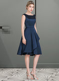 Sydney A-Line Scoop Neck Knee-Length Satin Homecoming Dress With Cascading Ruffles UKP0015135