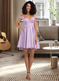 Melina A-Line Off-the-Shoulder Short/Mini Satin Homecoming Dress With Bow(s) Pockets UKP0015139