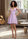 Melina A-Line Off-the-Shoulder Short/Mini Satin Homecoming Dress With Bow(s) Pockets UKP0015139