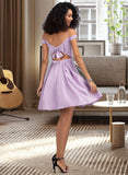 Melina A-Line Off-the-Shoulder Short/Mini Satin Homecoming Dress With Bow(s) Pockets UKP0015139