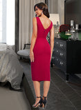 Larissa Sheath/Column V-neck Knee-Length Stretch Crepe Homecoming Dress With Ruffle Split Front UKP0015143