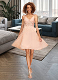 Clarissa A-Line V-neck Knee-Length Chiffon Homecoming Dress With Lace UKP0015144