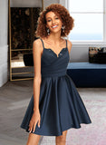 Breanna A-Line V-neck Short/Mini Satin Homecoming Dress With Ruffle Beading Sequins UKP0015146