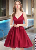 Adalynn A-Line V-neck Knee-Length Satin Homecoming Dress UKP0015147