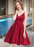 Adalynn A-Line V-neck Knee-Length Satin Homecoming Dress UKP0015147