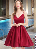 Adalynn A-Line V-neck Knee-Length Satin Homecoming Dress UKP0015147