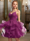 Emely Ball-Gown/Princess V-Neck Short/Mini Tulle Homecoming Dress UKP0015148