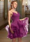 Emely Ball-Gown/Princess V-Neck Short/Mini Tulle Homecoming Dress UKP0015148