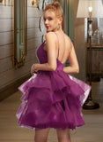 Emely Ball-Gown/Princess V-Neck Short/Mini Tulle Homecoming Dress UKP0015148