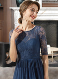 Madge A-Line Scoop Neck Knee-Length Chiffon Lace Homecoming Dress With Ruffle UKP0015149