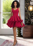 Rosalyn A-line V-Neck Short/Mini Stretch Crepe Homecoming Dress With Cascading Ruffles UKP0015151