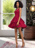 Rosalyn A-line V-Neck Short/Mini Stretch Crepe Homecoming Dress With Cascading Ruffles UKP0015151