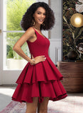 Rosalyn A-line V-Neck Short/Mini Stretch Crepe Homecoming Dress With Cascading Ruffles UKP0015151