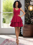 Rosalyn A-line V-Neck Short/Mini Stretch Crepe Homecoming Dress With Cascading Ruffles UKP0015151