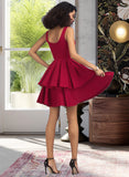 Rosalyn A-line V-Neck Short/Mini Stretch Crepe Homecoming Dress With Cascading Ruffles UKP0015151