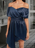 Aryanna Sheath/Column Off-the-Shoulder Asymmetrical Homecoming Dress With Pleated UKP0015152