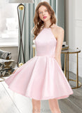 Eleanor A-Line Scoop Neck Short/Mini Satin Homecoming Dress UKP0015154