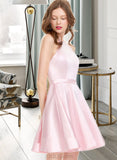 Eleanor A-Line Scoop Neck Short/Mini Satin Homecoming Dress UKP0015154