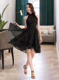 Vivian A-Line Scoop Neck Asymmetrical Chiffon Homecoming Dress With Pleated UKP0015157