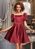 Nathaly A-Line Square Neckline Short/Mini Satin Homecoming Dress UKP0015161