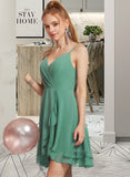 Essence A-Line V-neck Asymmetrical Chiffon Homecoming Dress With Ruffle Cascading Ruffles UKP0015167