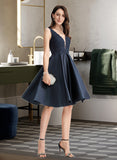 Michelle A-Line V-neck Knee-Length Satin Homecoming Dress With Lace Beading UKP0015176