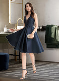 Michelle A-Line V-neck Knee-Length Satin Homecoming Dress With Lace Beading UKP0015176