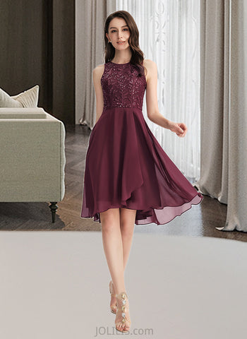 Kassidy A-Line Scoop Neck Asymmetrical Chiffon Homecoming Dress With Lace Sequins UKP0015177