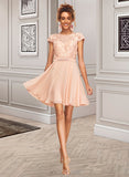 Annabelle A-Line Scoop Neck Short/Mini Chiffon Homecoming Dress With Lace Beading UKP0015178