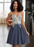 Kyra A-Line V-neck Short/Mini Chiffon Homecoming Dress With Lace Beading Sequins UKP0015182